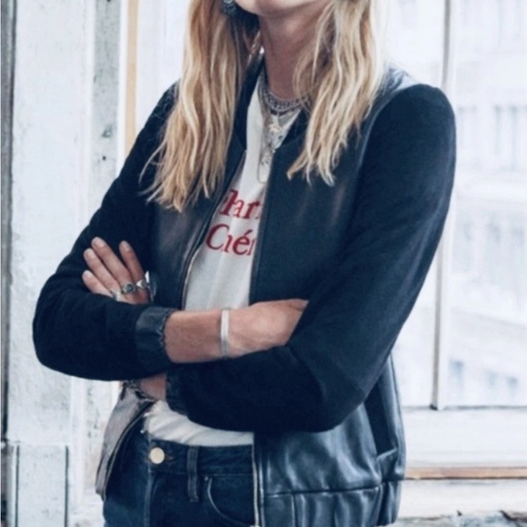 Sezane Black Leather Suede Jacket - Picture 2 of 10